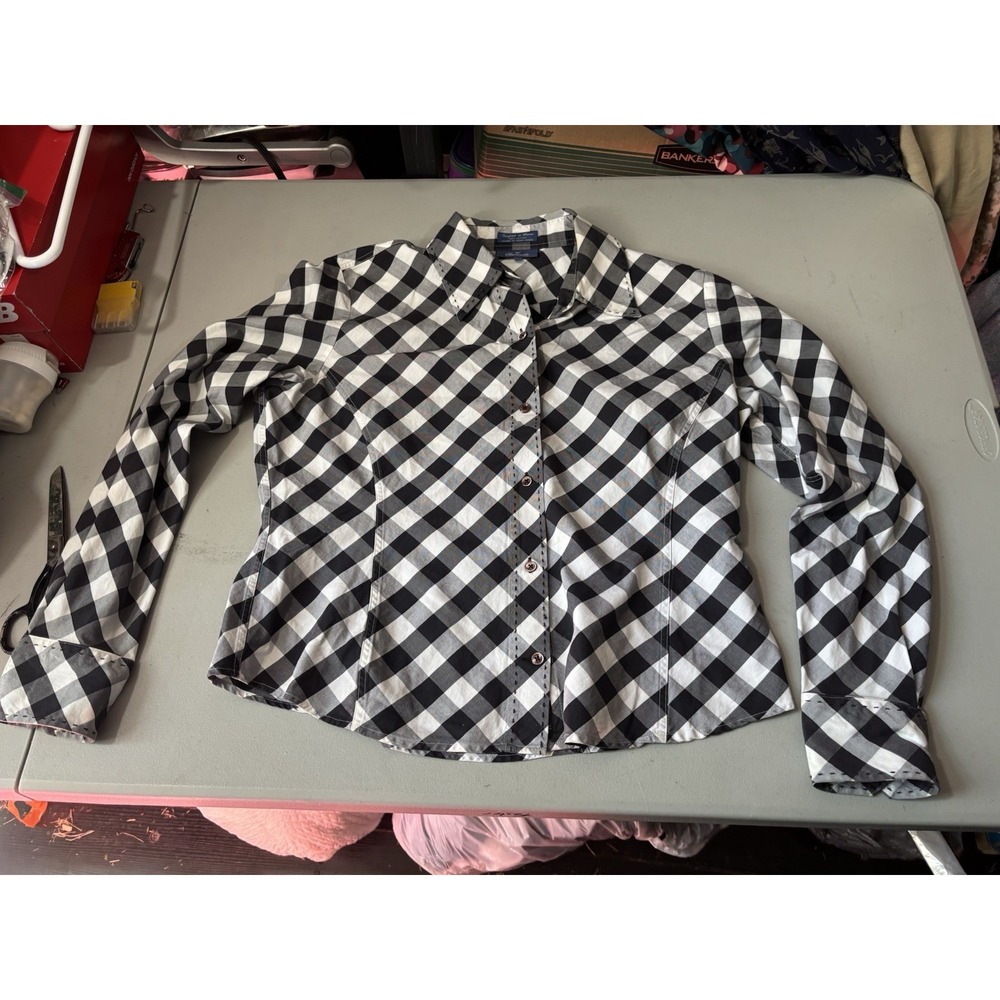 Women's Faconnable L Black And White Checkered Shirt